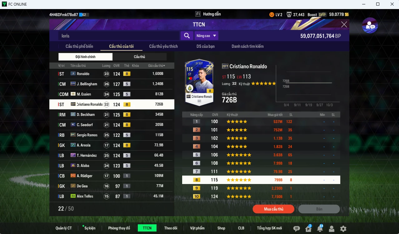Ảnh [ACC Độc,Lạ] Real Madrid 5260b có CR7 TY20+8 (limited,bù) , Ronaldo LH, Bellingham TY23, Essien ICON