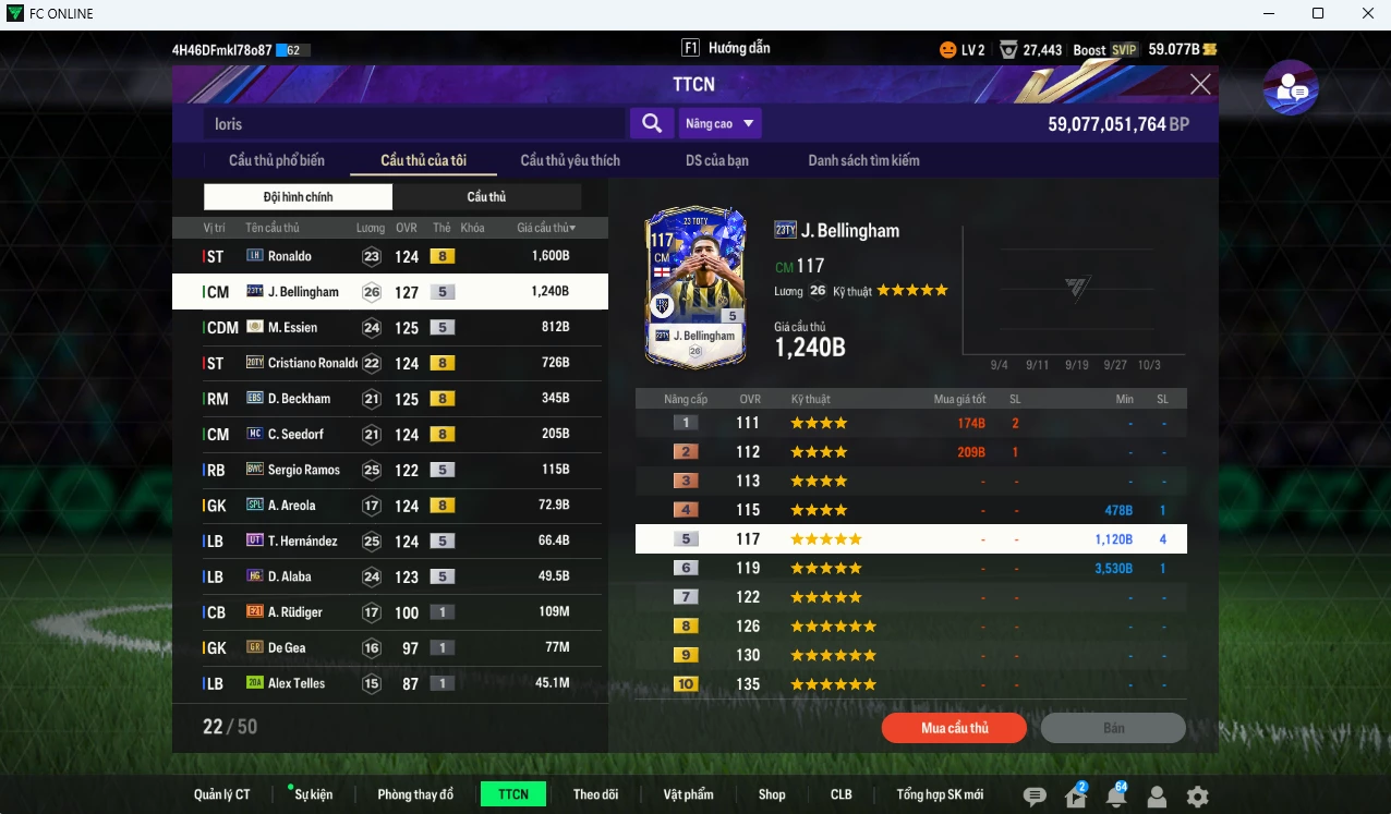 Ảnh [ACC Độc,Lạ] Real Madrid 5260b có CR7 TY20+8 (limited,bù) , Ronaldo LH, Bellingham TY23, Essien ICON