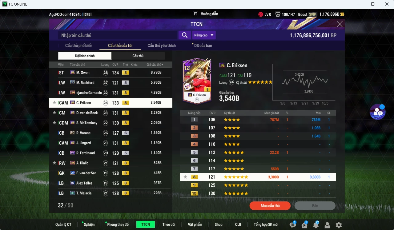 Ảnh [ACC Đẹp,Rẻ🥰🔥] Man Utd. 32.020b dư 1170b có Owen HG, Garnacho 23NG, Rashford TS23, Eriksen HG, Van de Beek HG, McTominay HG, Lingard HG v.v...