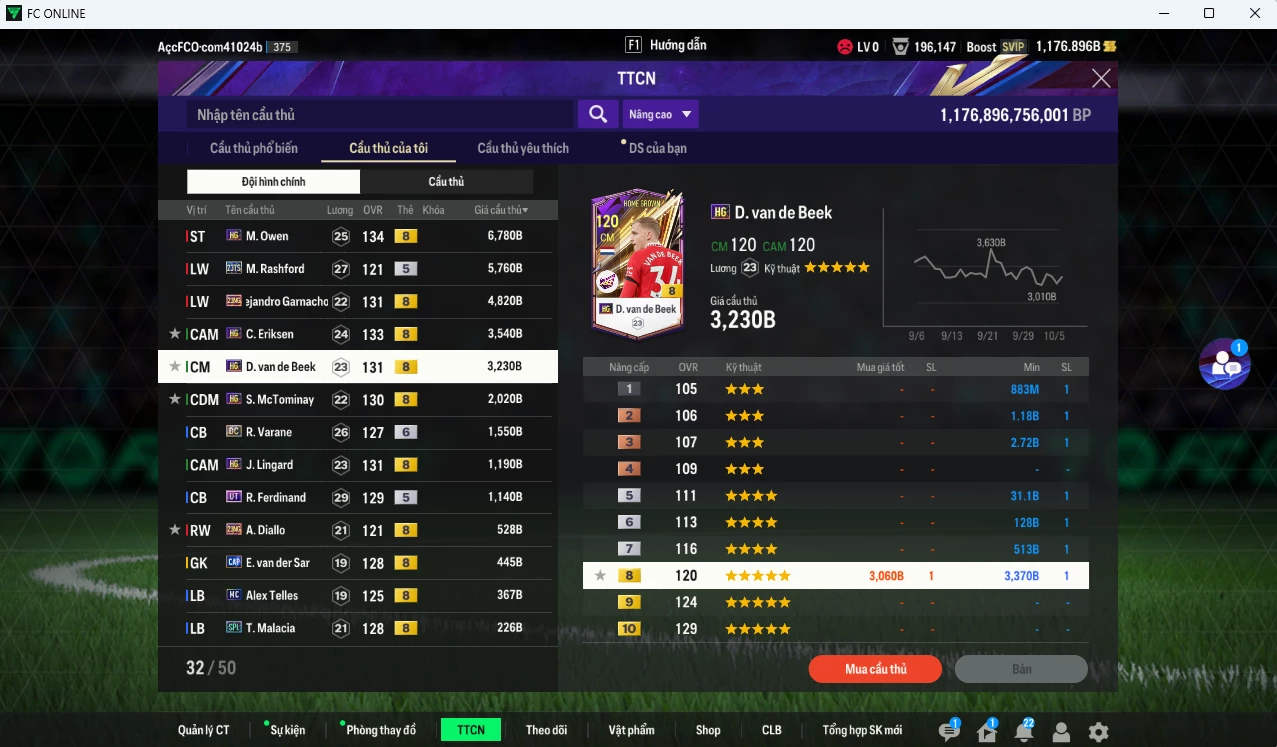 Ảnh [ACC Đẹp,Rẻ🥰🔥] Man Utd. 32.020b dư 1170b có Owen HG, Garnacho 23NG, Rashford TS23, Eriksen HG, Van de Beek HG, McTominay HG, Lingard HG v.v...