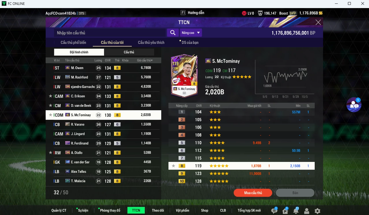 Ảnh [ACC Đẹp,Rẻ🥰🔥] Man Utd. 32.020b dư 1170b có Owen HG, Garnacho 23NG, Rashford TS23, Eriksen HG, Van de Beek HG, McTominay HG, Lingard HG v.v...