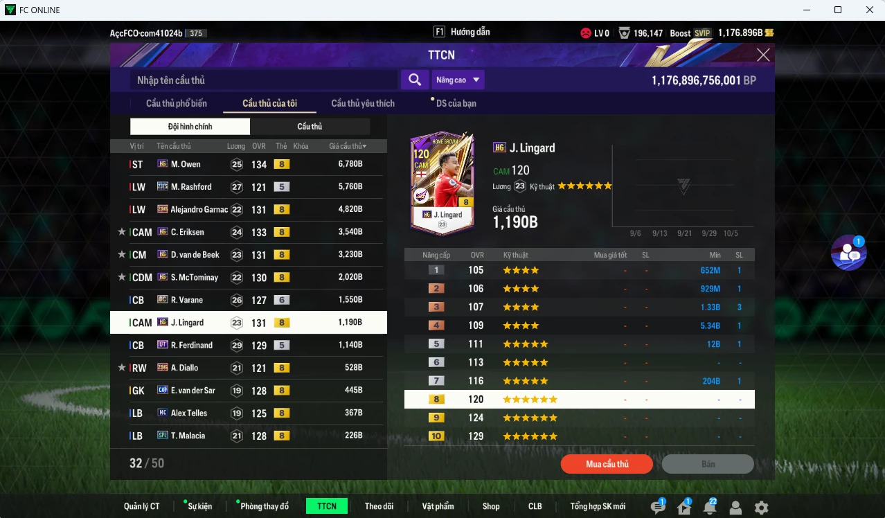 Ảnh [ACC Đẹp,Rẻ🥰🔥] Man Utd. 32.020b dư 1170b có Owen HG, Garnacho 23NG, Rashford TS23, Eriksen HG, Van de Beek HG, McTominay HG, Lingard HG v.v...