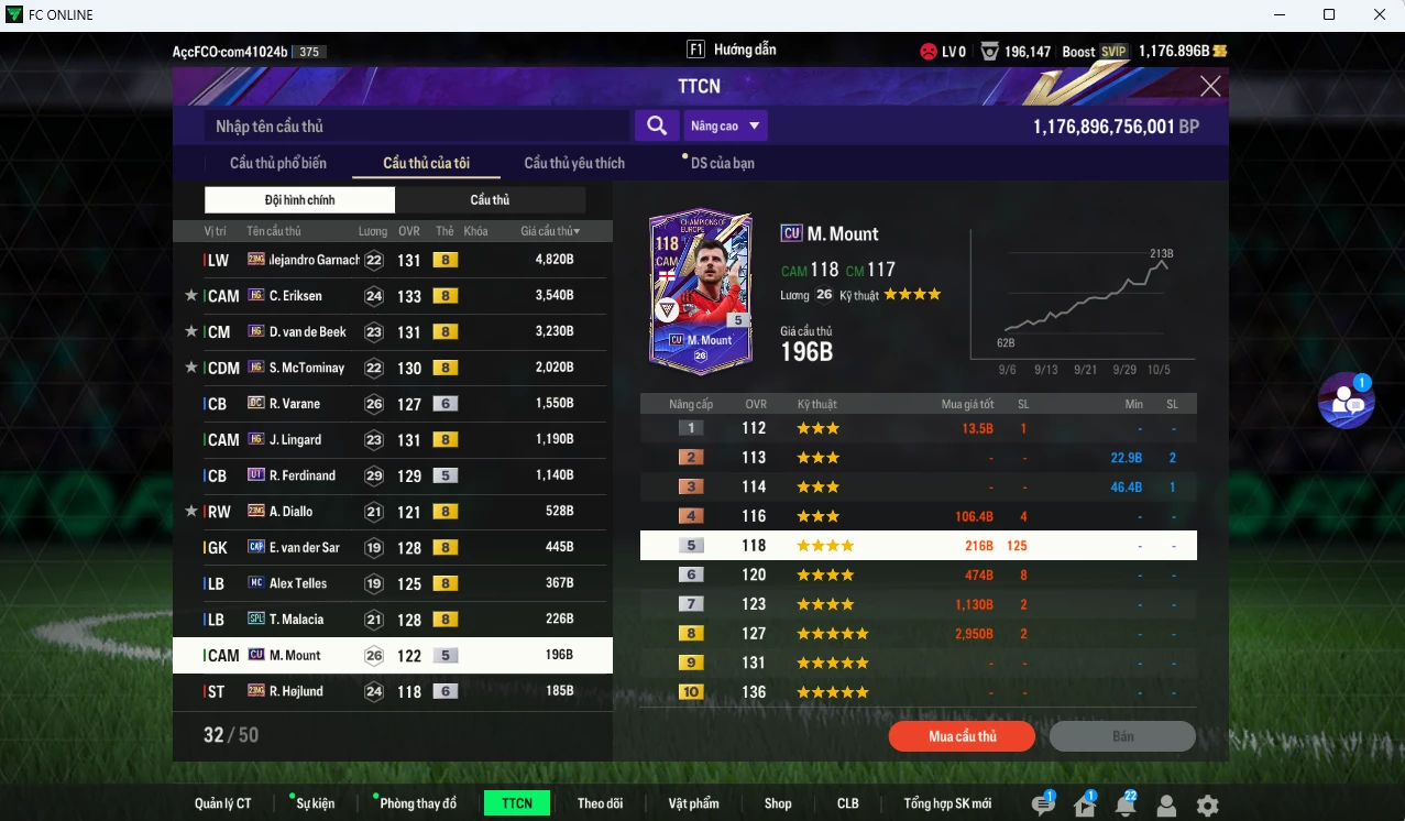 Ảnh [ACC Đẹp,Rẻ🥰🔥] Man Utd. 32.020b dư 1170b có Owen HG, Garnacho 23NG, Rashford TS23, Eriksen HG, Van de Beek HG, McTominay HG, Lingard HG v.v...