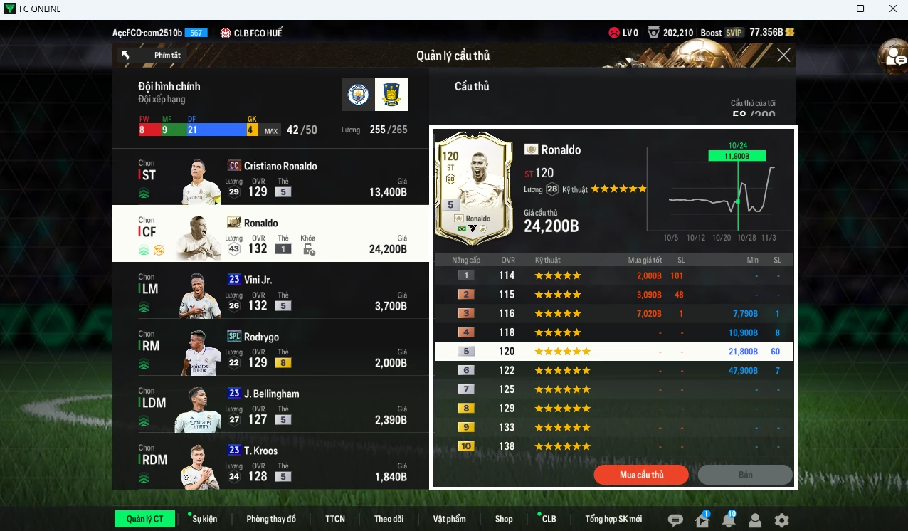 Ảnh [ACC Rẻ🔥] Real Madrid 57.710b có Ronaldo TM(khóa) , CR7 CC, Vini 23UCL, Ramos DC, Zidane ICON, Bellingham 23UCL, Rodrygo SPL, Kroos 23UCL, Rudiger TS24, Valverde CU...