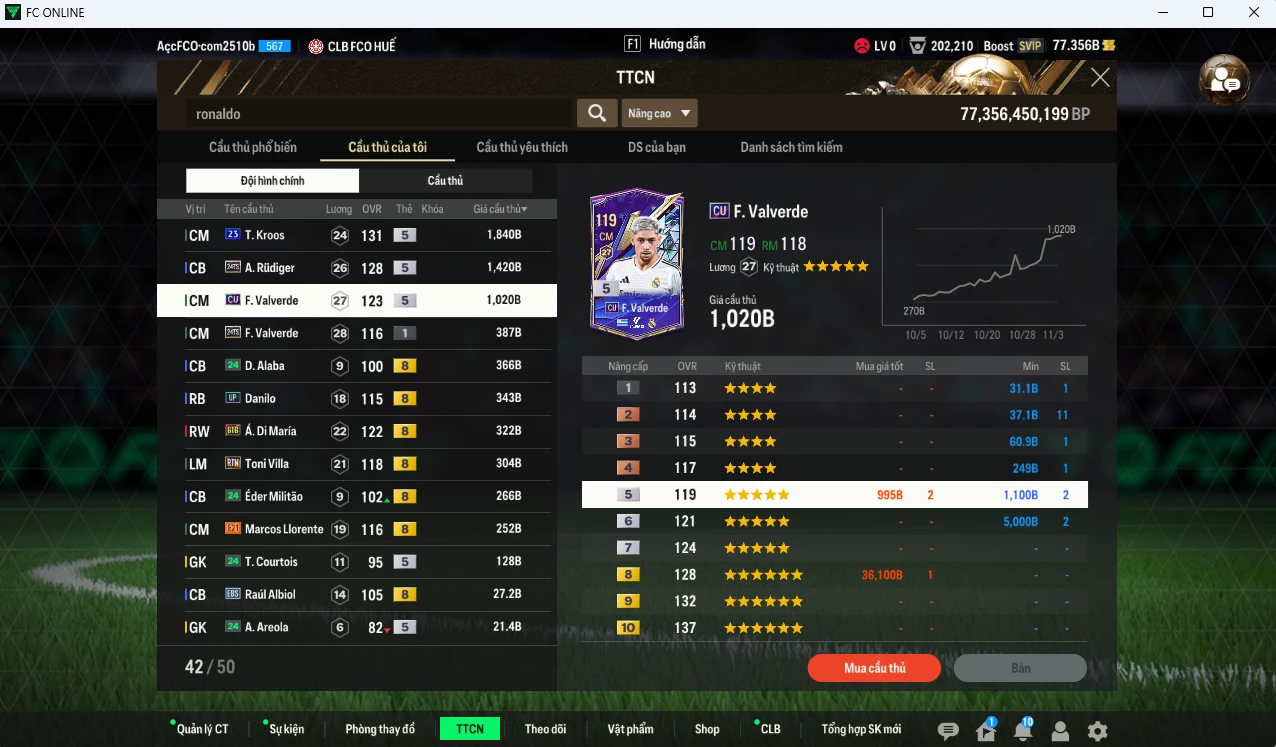 Ảnh [ACC Rẻ🔥] Real Madrid 57.710b có Ronaldo TM(khóa) , CR7 CC, Vini 23UCL, Ramos DC, Zidane ICON, Bellingham 23UCL, Rodrygo SPL, Kroos 23UCL, Rudiger TS24, Valverde CU...