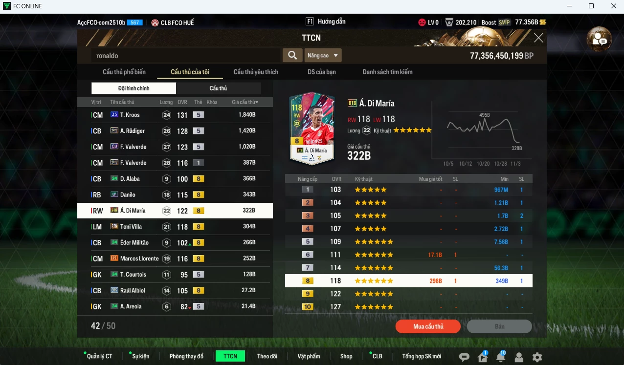 Ảnh [ACC Rẻ🔥] Real Madrid 57.710b có Ronaldo TM(khóa) , CR7 CC, Vini 23UCL, Ramos DC, Zidane ICON, Bellingham 23UCL, Rodrygo SPL, Kroos 23UCL, Rudiger TS24, Valverde CU...