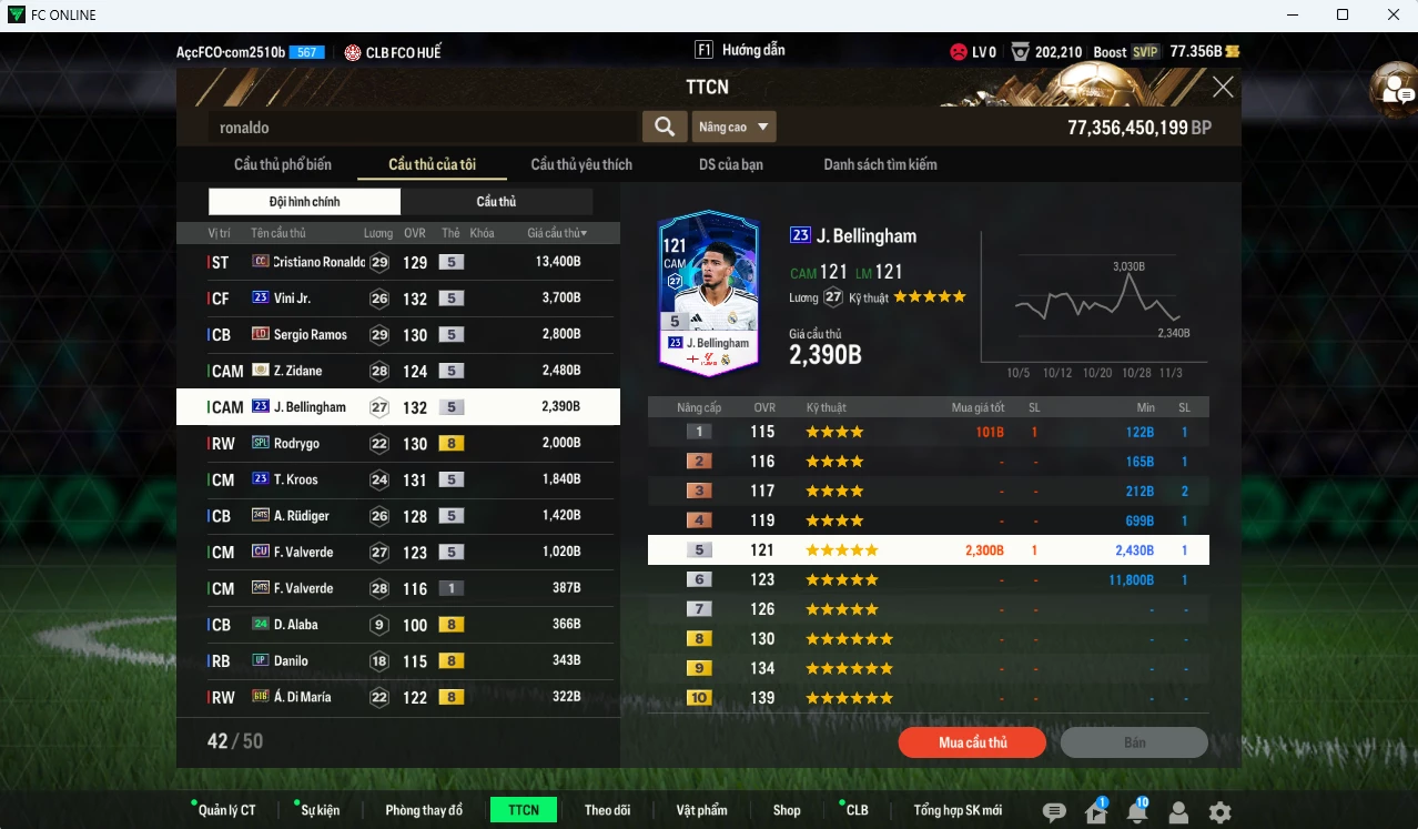 Ảnh [ACC Rẻ🔥] Real Madrid 57.710b có Ronaldo TM(khóa) , CR7 CC, Vini 23UCL, Ramos DC, Zidane ICON, Bellingham 23UCL, Rodrygo SPL, Kroos 23UCL, Rudiger TS24, Valverde CU...