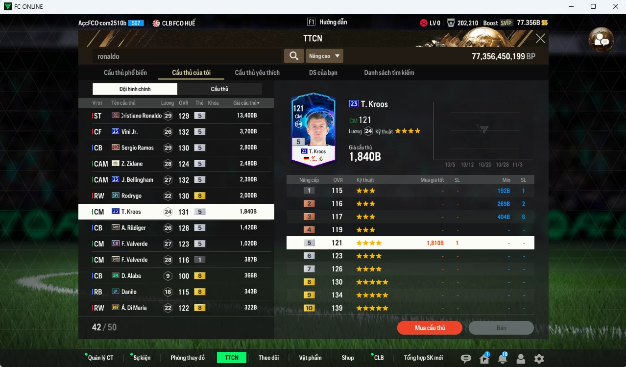 Ảnh [ACC Rẻ🔥] Real Madrid 57.710b có Ronaldo TM(khóa) , CR7 CC, Vini 23UCL, Ramos DC, Zidane ICON, Bellingham 23UCL, Rodrygo SPL, Kroos 23UCL, Rudiger TS24, Valverde CU...