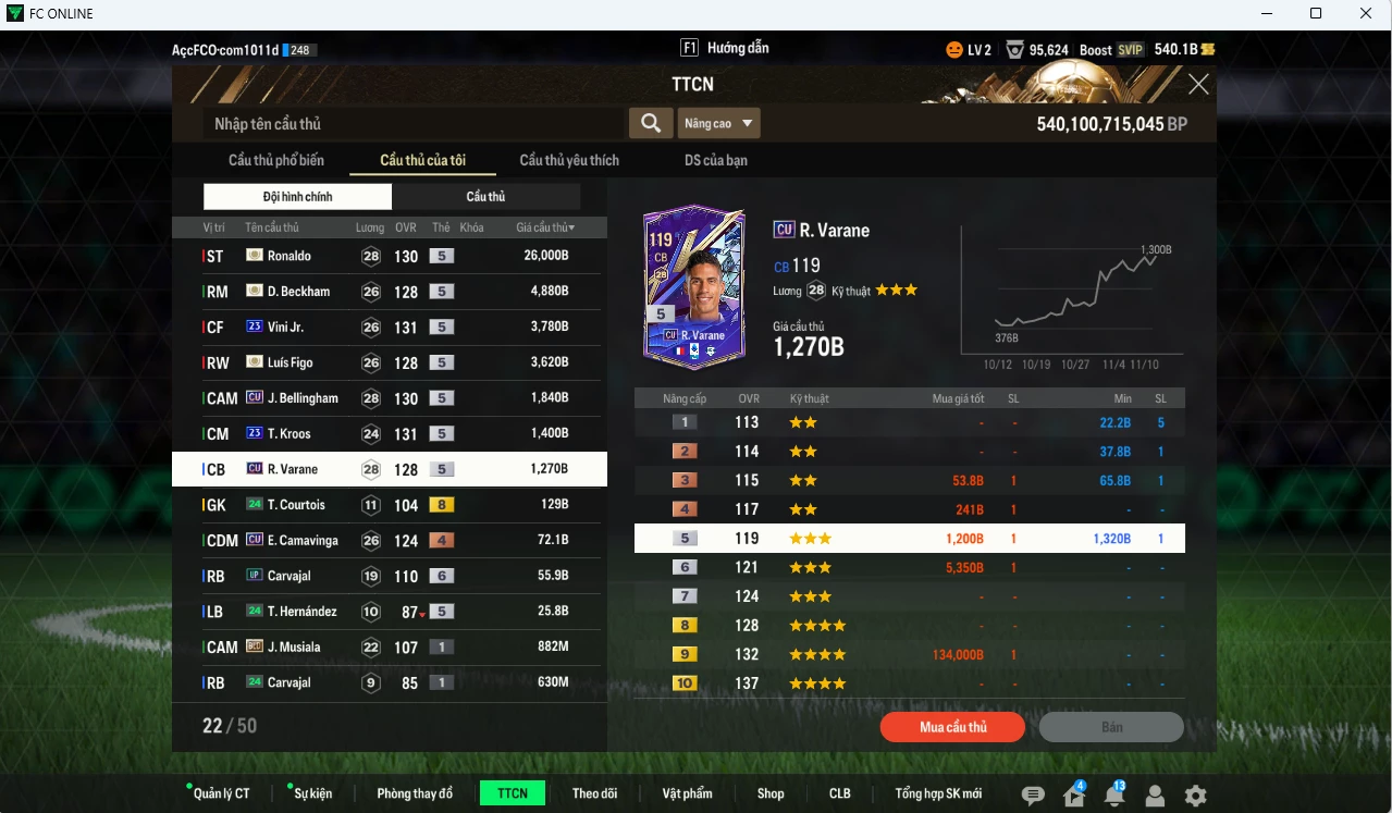 Ảnh Real Madrid 43.070b có Ronaldo ICON, Beckham ICON, Vini 23UCL, Bellingham CU, Figo ICON, Kroos 23UCL, Varane CU dư 540b