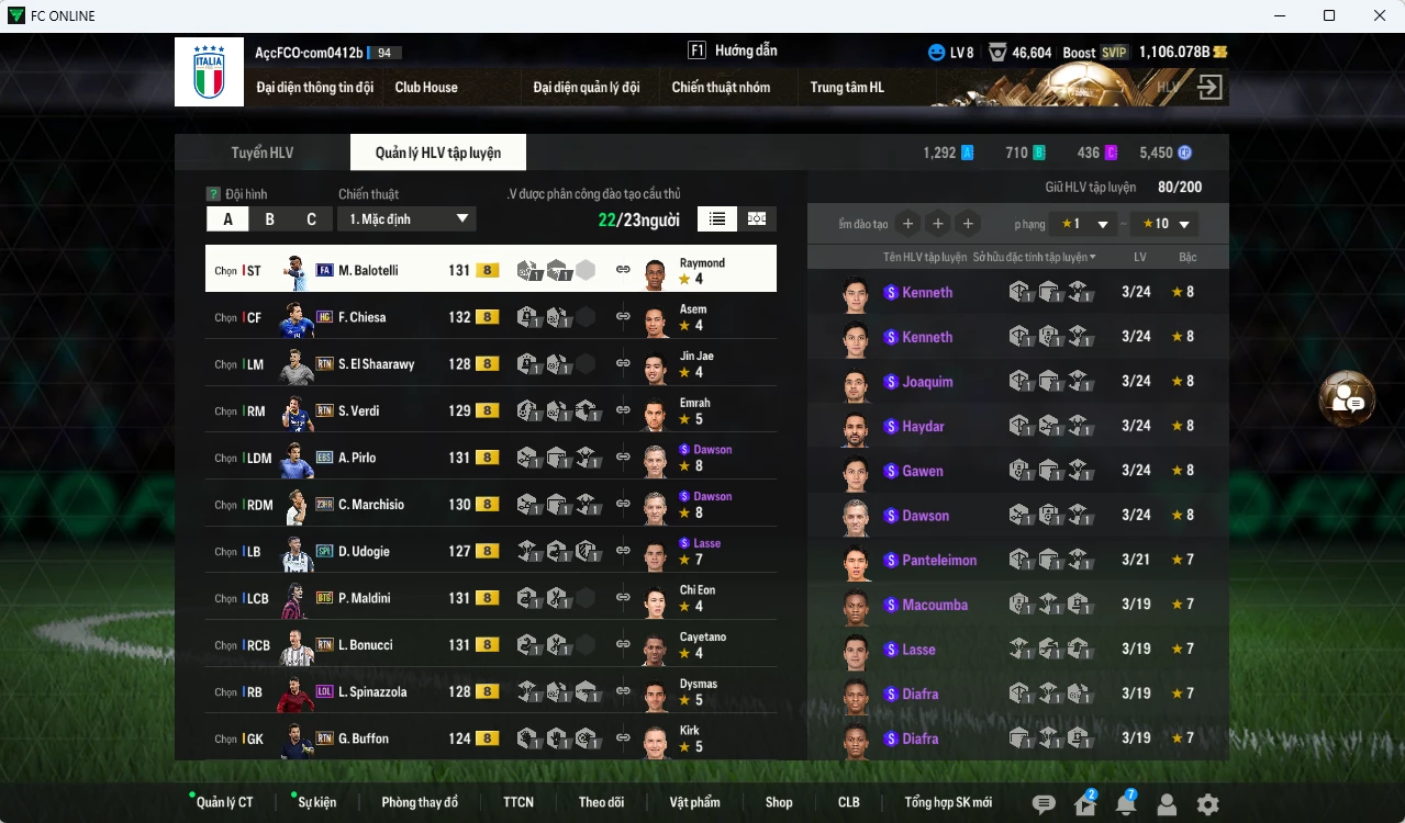 Ảnh Team Ý FULL+8 23.580b dư 1100b có Chiesa HG, Balotelli FA, Maldini BTB, Pirlo EBS, Marchisio 23HR, Bonucci RTN...