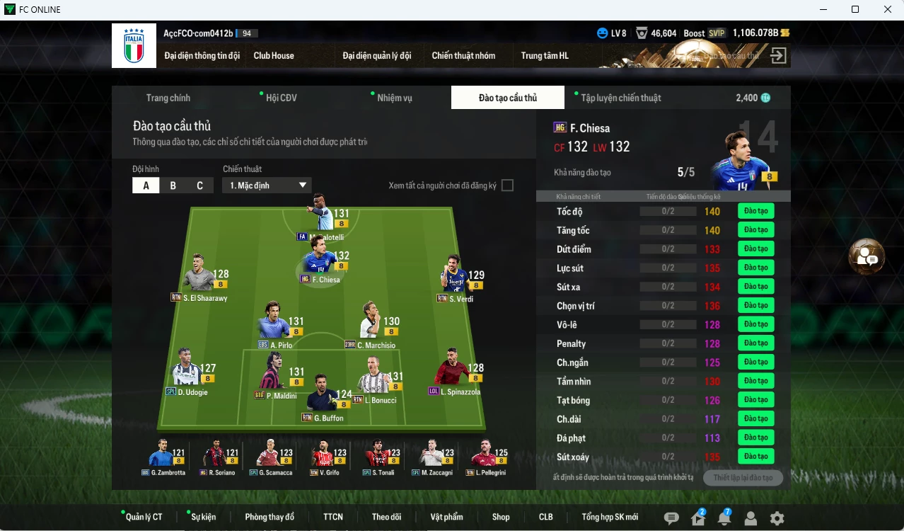 Ảnh Team Ý FULL+8 23.580b dư 1100b có Chiesa HG, Balotelli FA, Maldini BTB, Pirlo EBS, Marchisio 23HR, Bonucci RTN...