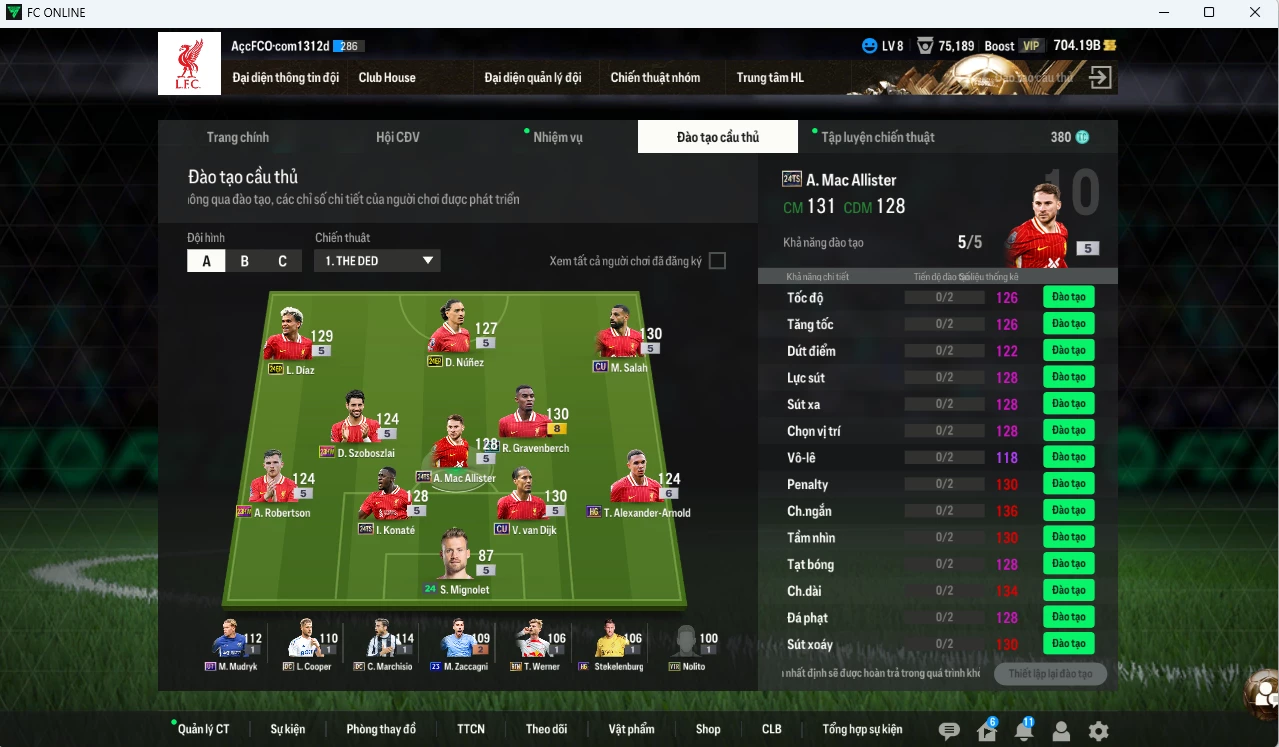 Ảnh Liverpool 13.750b dư 700b có Mac Allister TS24, Van Dijk CU, Gravenberch SPL, Konaté TS24, Salah CU, Szoboszlai 23HW, Díaz 24EP, Nunez 24EP...