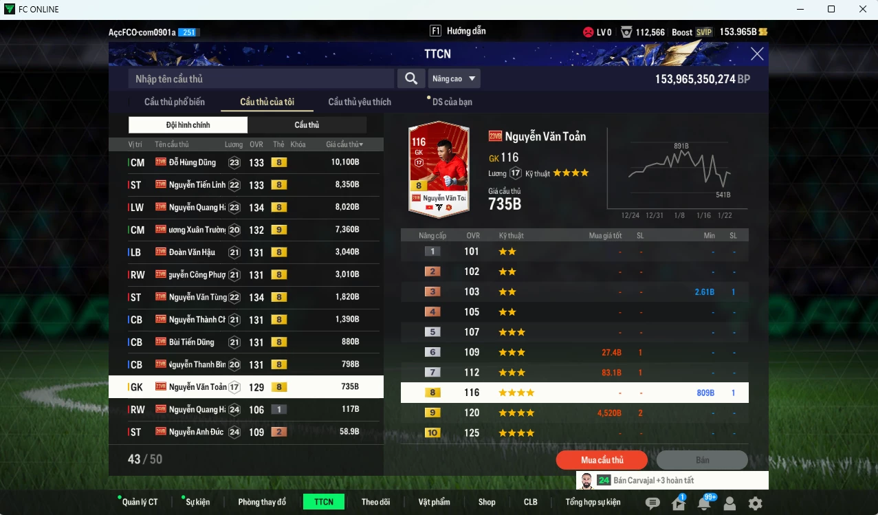 Ảnh [ACC Hiếm, Rẻ🔥] Team 23VNB+8 46.030b có Hùng Dũng, Tiến Linh, Quang Hải, Xuân Trường (+9) , Văn Hâu, Công Phượng, Văn Tùng, Thành Chung, Tiến Dũng, Thành Bình, Văn Toàn 23VB+8 . HLV Xịn