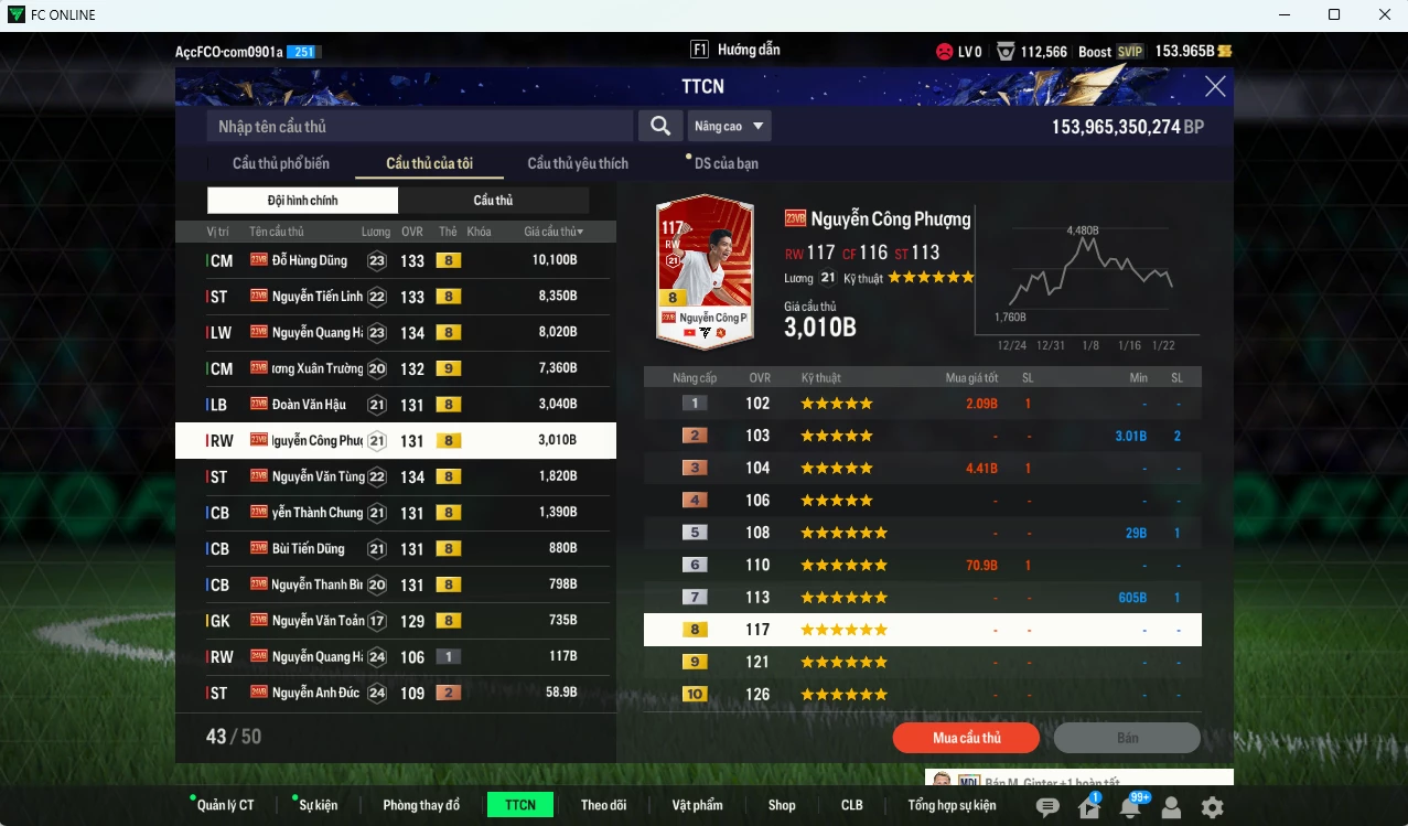 Ảnh [ACC Hiếm, Rẻ🔥] Team 23VNB+8 46.030b có Hùng Dũng, Tiến Linh, Quang Hải, Xuân Trường (+9) , Văn Hâu, Công Phượng, Văn Tùng, Thành Chung, Tiến Dũng, Thành Bình, Văn Toàn 23VB+8 . HLV Xịn