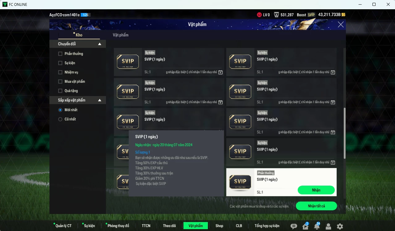 Ảnh [Dư nhiều BP, ACC Rẻ🔥] Team Việt Nam 24VB+8 75.360b dư 43.000b có Đức Huy, Quang Hải, Hùng Dũng, Văn Hậu, Công Phượng, Văn Tùng, Tấn Tài, Tuấn Anh, Tấn Trường, Thành Chung, Bùi Tiến Dũng, Xuân Trường 24VNB+8. HLV Xịn