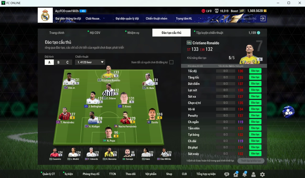Ảnh [ACC Rẻ🔥] Real Madrid 59.370b có CR7 GRU, Zidane GRU, Bale GRU, Kroos 23UCL, Bellingham 23UCL, Vini CU, Benzema CU, Nacho HG, Casemiro GRU, Modric GRU,Theo LOL... dư 1500b 1410k.  (VIP BK Tháng 3)
