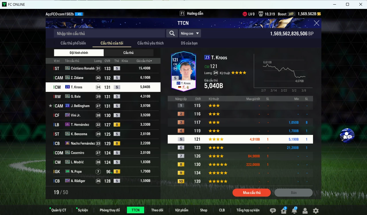Ảnh [ACC Rẻ🔥] Real Madrid 59.370b có CR7 GRU, Zidane GRU, Bale GRU, Kroos 23UCL, Bellingham 23UCL, Vini CU, Benzema CU, Nacho HG, Casemiro GRU, Modric GRU,Theo LOL... dư 1500b 1410k.  (VIP BK Tháng 3)