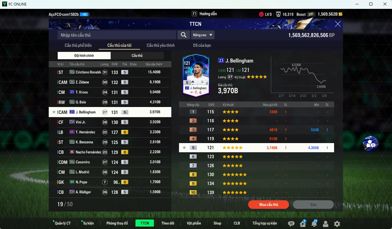 Ảnh [ACC Rẻ🔥] Real Madrid 59.370b có CR7 GRU, Zidane GRU, Bale GRU, Kroos 23UCL, Bellingham 23UCL, Vini CU, Benzema CU, Nacho HG, Casemiro GRU, Modric GRU,Theo LOL... dư 1500b 1410k.  (VIP BK Tháng 3)