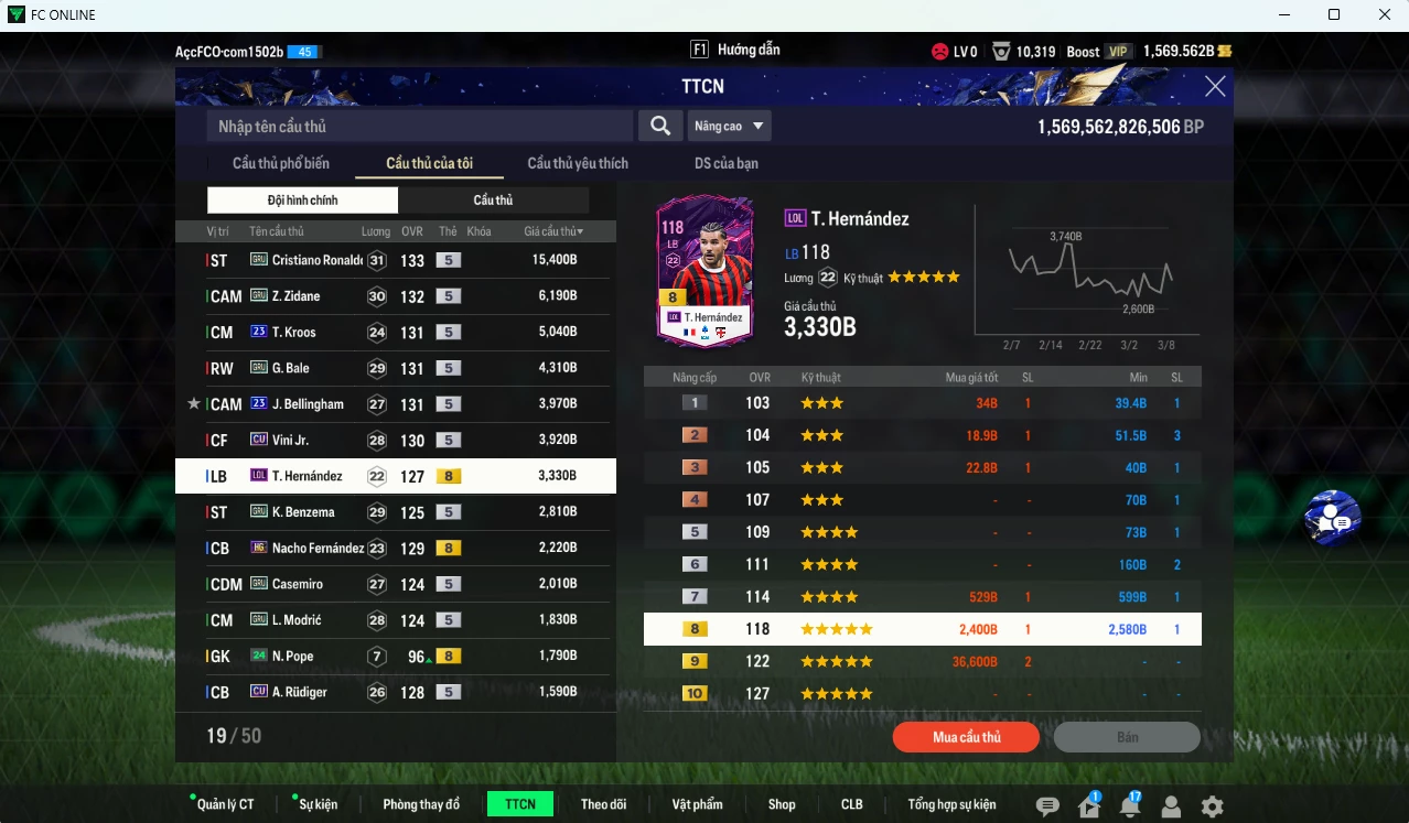 Ảnh [ACC Rẻ🔥] Real Madrid 59.370b có CR7 GRU, Zidane GRU, Bale GRU, Kroos 23UCL, Bellingham 23UCL, Vini CU, Benzema CU, Nacho HG, Casemiro GRU, Modric GRU,Theo LOL... dư 1500b 1410k.  (VIP BK Tháng 3)