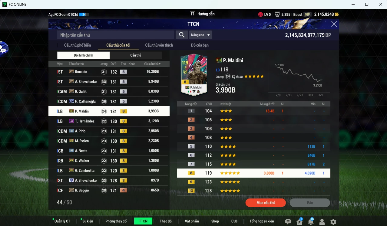 Ảnh AC Milan 57.390b có Ronaldo BDO, Sheva BDO, Gullit BDO, Calhanoglu TY25, Maldini BTB, Theo LOL, Pirlo EBS, Essien BTB, Nesta BTB, Walker BTB... dư 2100b (VIP BK Tháng 3)