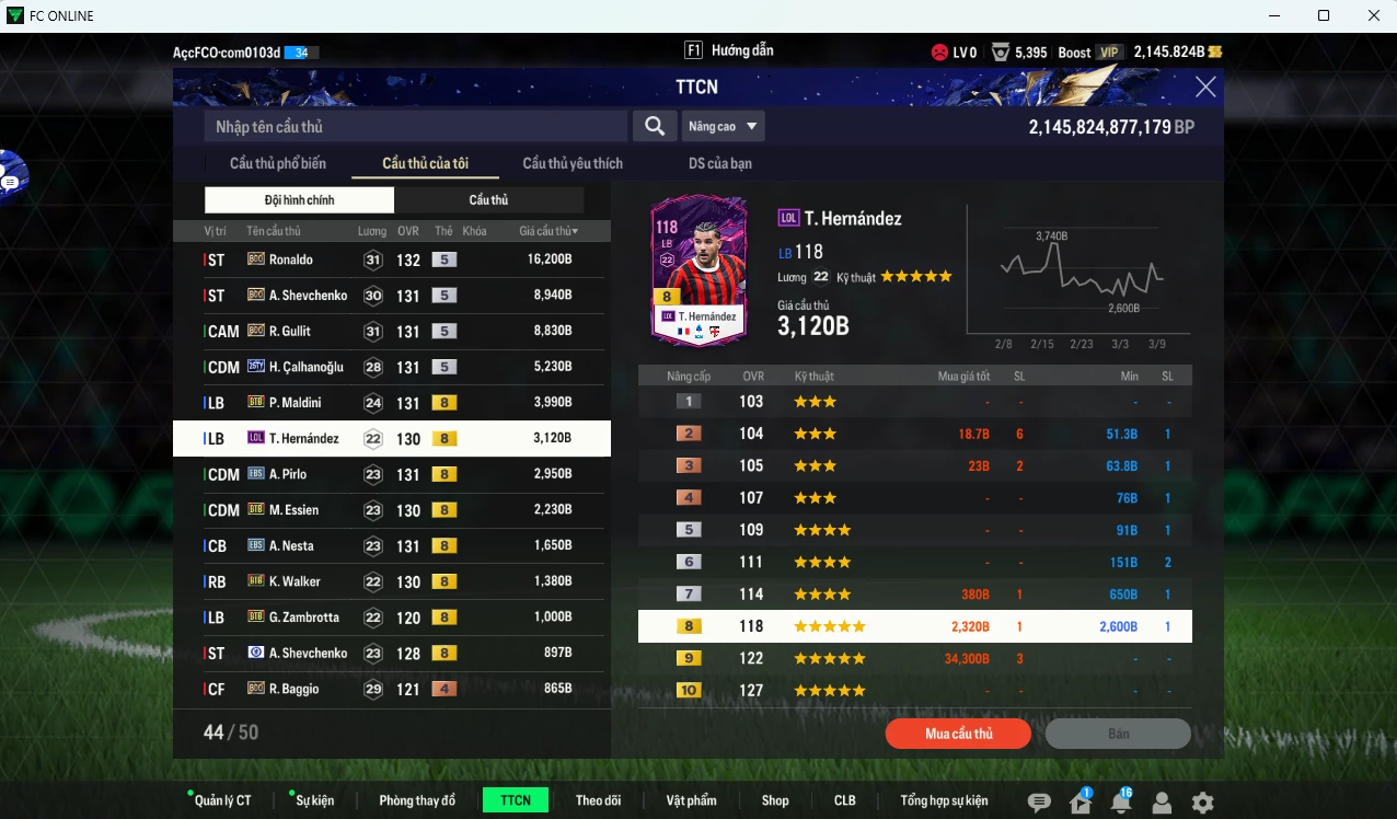 Ảnh AC Milan 57.390b có Ronaldo BDO, Sheva BDO, Gullit BDO, Calhanoglu TY25, Maldini BTB, Theo LOL, Pirlo EBS, Essien BTB, Nesta BTB, Walker BTB... dư 2100b (VIP BK Tháng 3)