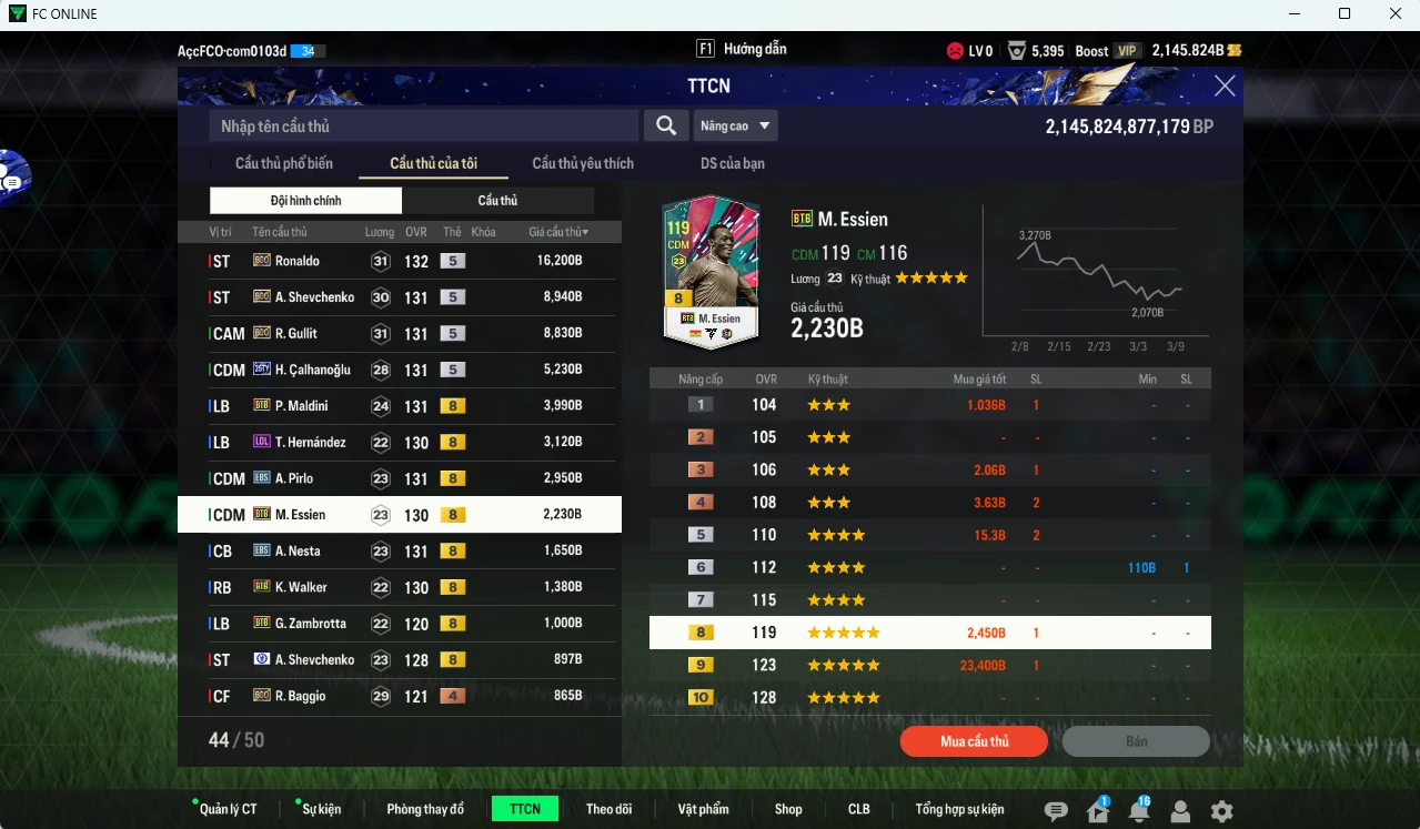 Ảnh AC Milan 57.390b có Ronaldo BDO, Sheva BDO, Gullit BDO, Calhanoglu TY25, Maldini BTB, Theo LOL, Pirlo EBS, Essien BTB, Nesta BTB, Walker BTB... dư 2100b (VIP BK Tháng 3)
