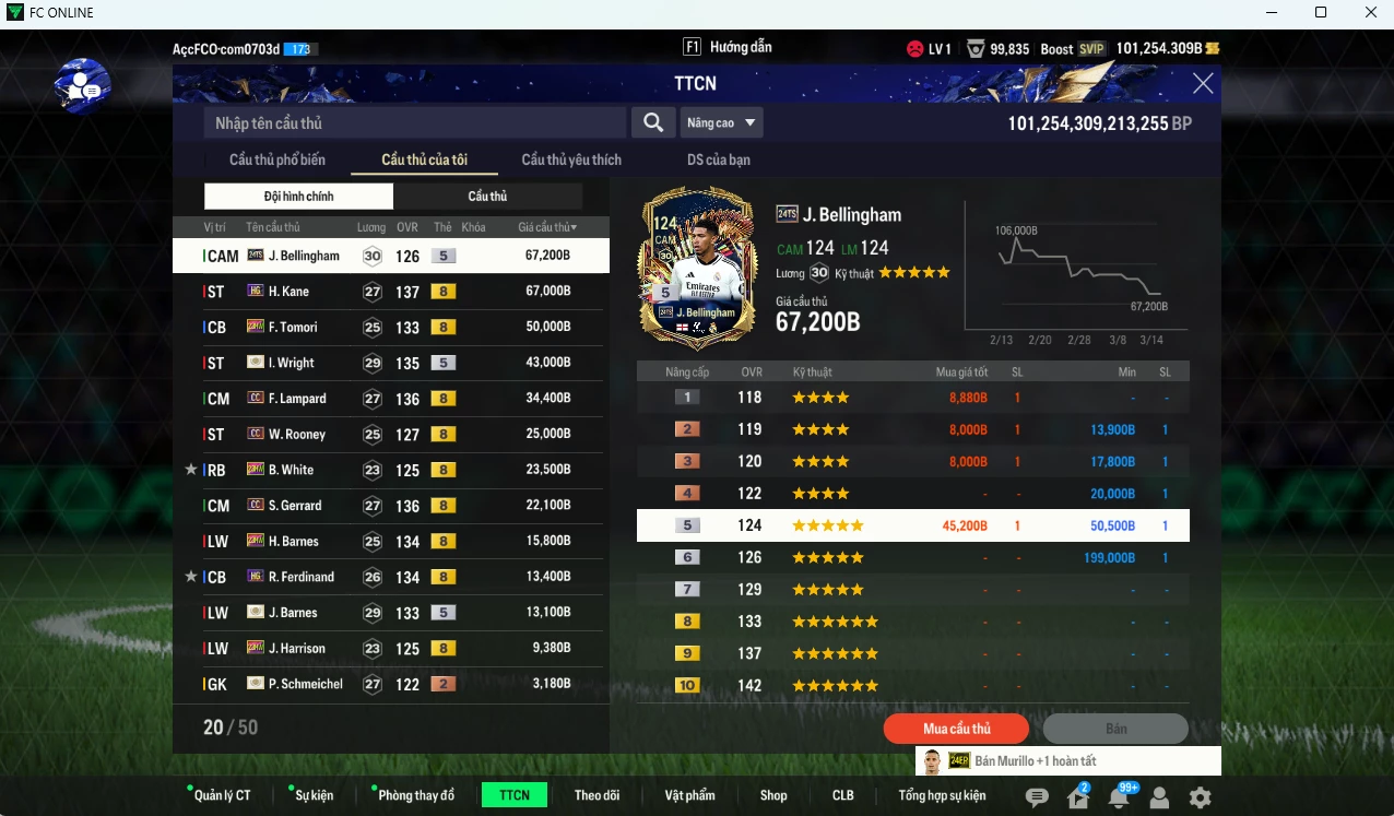 Ảnh [Dư nhiều BP, VIP KC Tháng 4] Team Anh 401.060b dư 101.000b có Bellingham TS24, Wright ITM+5, Kane HG, Tomori 23HW, Lampard CC, Rooney CC, White 23HW, Gerrard CC, Barnes ITM+5,Rio HG, Harrison 23HW... HLV Xịn
