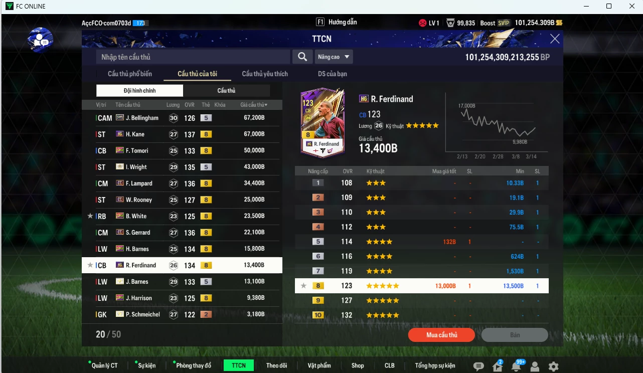 Ảnh [Dư nhiều BP, VIP KC Tháng 4] Team Anh 401.060b dư 101.000b có Bellingham TS24, Wright ITM+5, Kane HG, Tomori 23HW, Lampard CC, Rooney CC, White 23HW, Gerrard CC, Barnes ITM+5,Rio HG, Harrison 23HW... HLV Xịn