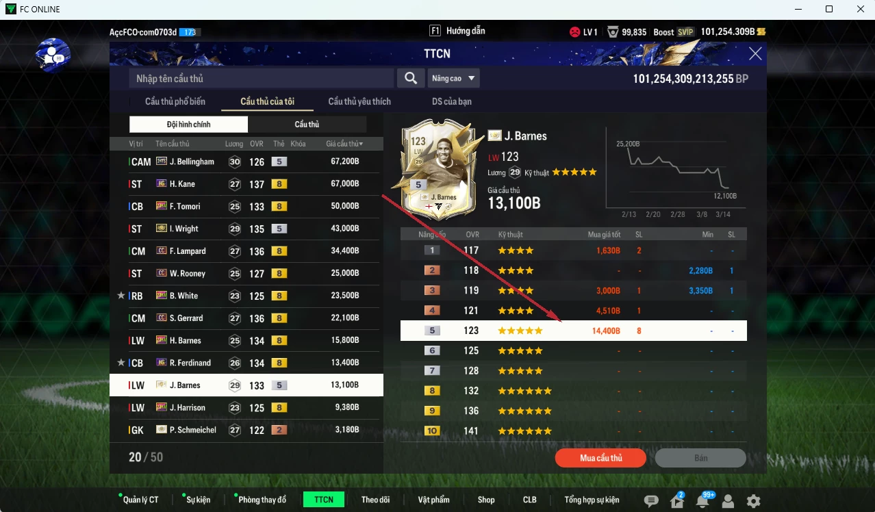 Ảnh [Dư nhiều BP, VIP KC Tháng 4] Team Anh 401.060b dư 101.000b có Bellingham TS24, Wright ITM+5, Kane HG, Tomori 23HW, Lampard CC, Rooney CC, White 23HW, Gerrard CC, Barnes ITM+5,Rio HG, Harrison 23HW... HLV Xịn