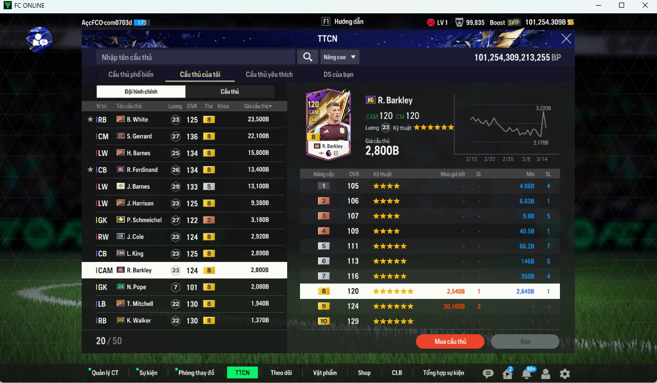 Ảnh [Dư nhiều BP, VIP KC Tháng 4] Team Anh 401.060b dư 101.000b có Bellingham TS24, Wright ITM+5, Kane HG, Tomori 23HW, Lampard CC, Rooney CC, White 23HW, Gerrard CC, Barnes ITM+5,Rio HG, Harrison 23HW... HLV Xịn
