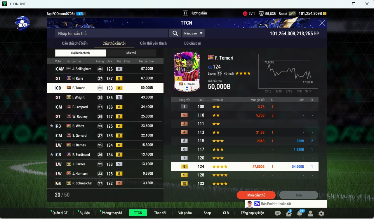 Ảnh [Dư nhiều BP, VIP KC Tháng 4] Team Anh 401.060b dư 101.000b có Bellingham TS24, Wright ITM+5, Kane HG, Tomori 23HW, Lampard CC, Rooney CC, White 23HW, Gerrard CC, Barnes ITM+5,Rio HG, Harrison 23HW... HLV Xịn