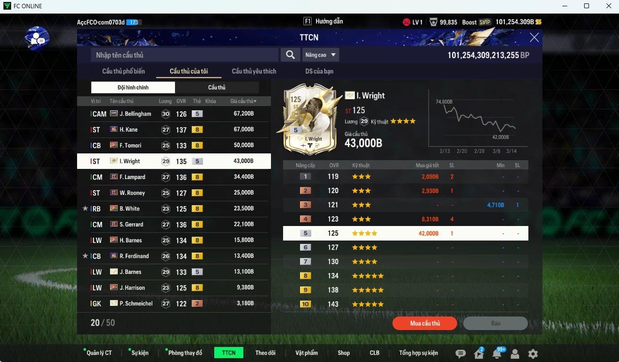 Ảnh [Dư nhiều BP, VIP KC Tháng 4] Team Anh 401.060b dư 101.000b có Bellingham TS24, Wright ITM+5, Kane HG, Tomori 23HW, Lampard CC, Rooney CC, White 23HW, Gerrard CC, Barnes ITM+5,Rio HG, Harrison 23HW... HLV Xịn