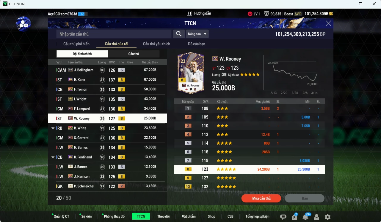 Ảnh [Dư nhiều BP, VIP KC Tháng 4] Team Anh 401.060b dư 101.000b có Bellingham TS24, Wright ITM+5, Kane HG, Tomori 23HW, Lampard CC, Rooney CC, White 23HW, Gerrard CC, Barnes ITM+5,Rio HG, Harrison 23HW... HLV Xịn