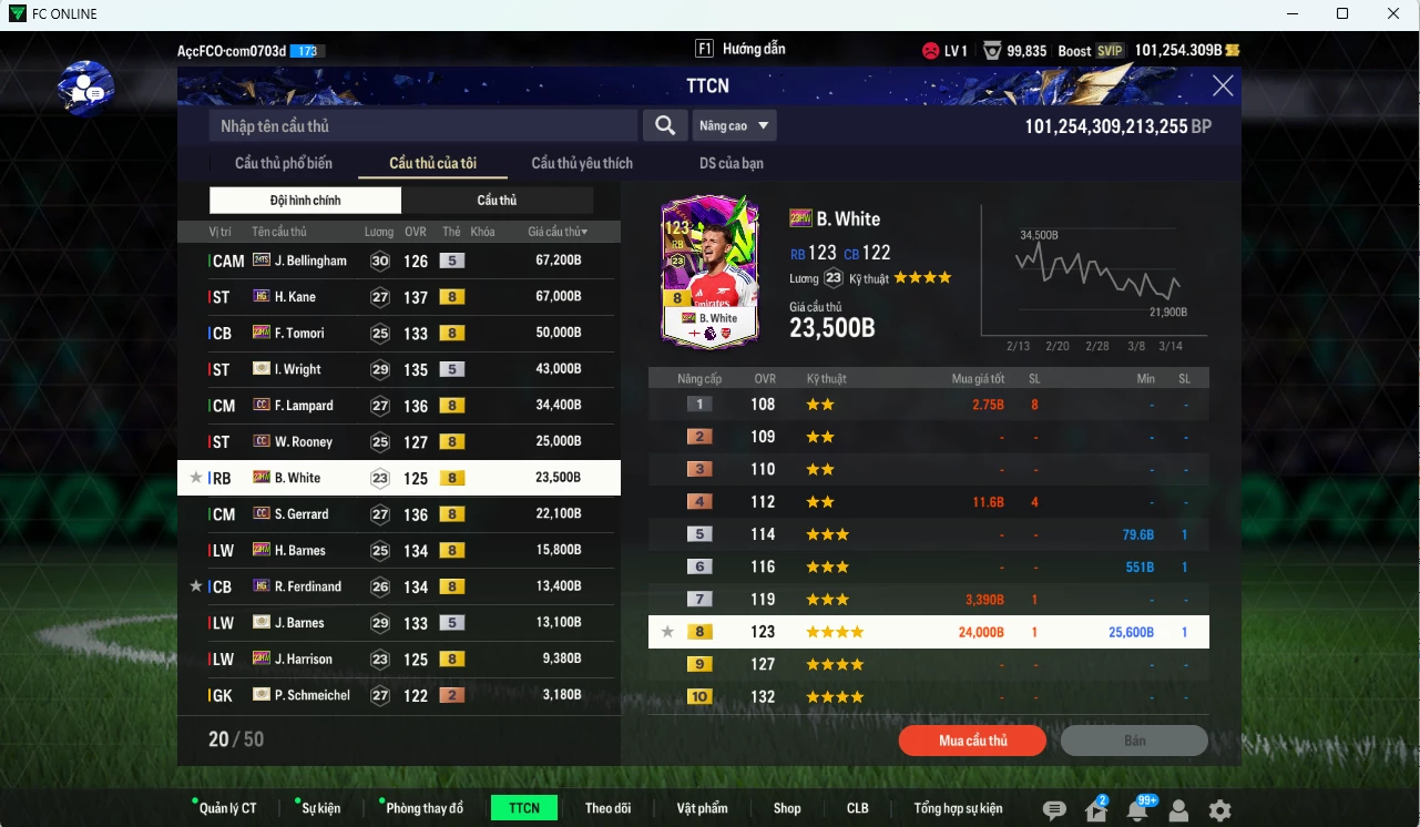 Ảnh [Dư nhiều BP, VIP KC Tháng 4] Team Anh 401.060b dư 101.000b có Bellingham TS24, Wright ITM+5, Kane HG, Tomori 23HW, Lampard CC, Rooney CC, White 23HW, Gerrard CC, Barnes ITM+5,Rio HG, Harrison 23HW... HLV Xịn