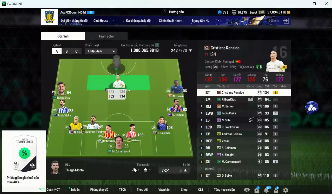 Ảnh [ACC Rẻ🔥] CR7 CC+8 vs 97.800b trắng vs 4000FC (Bao xả 1.100.000 tỷ BP)