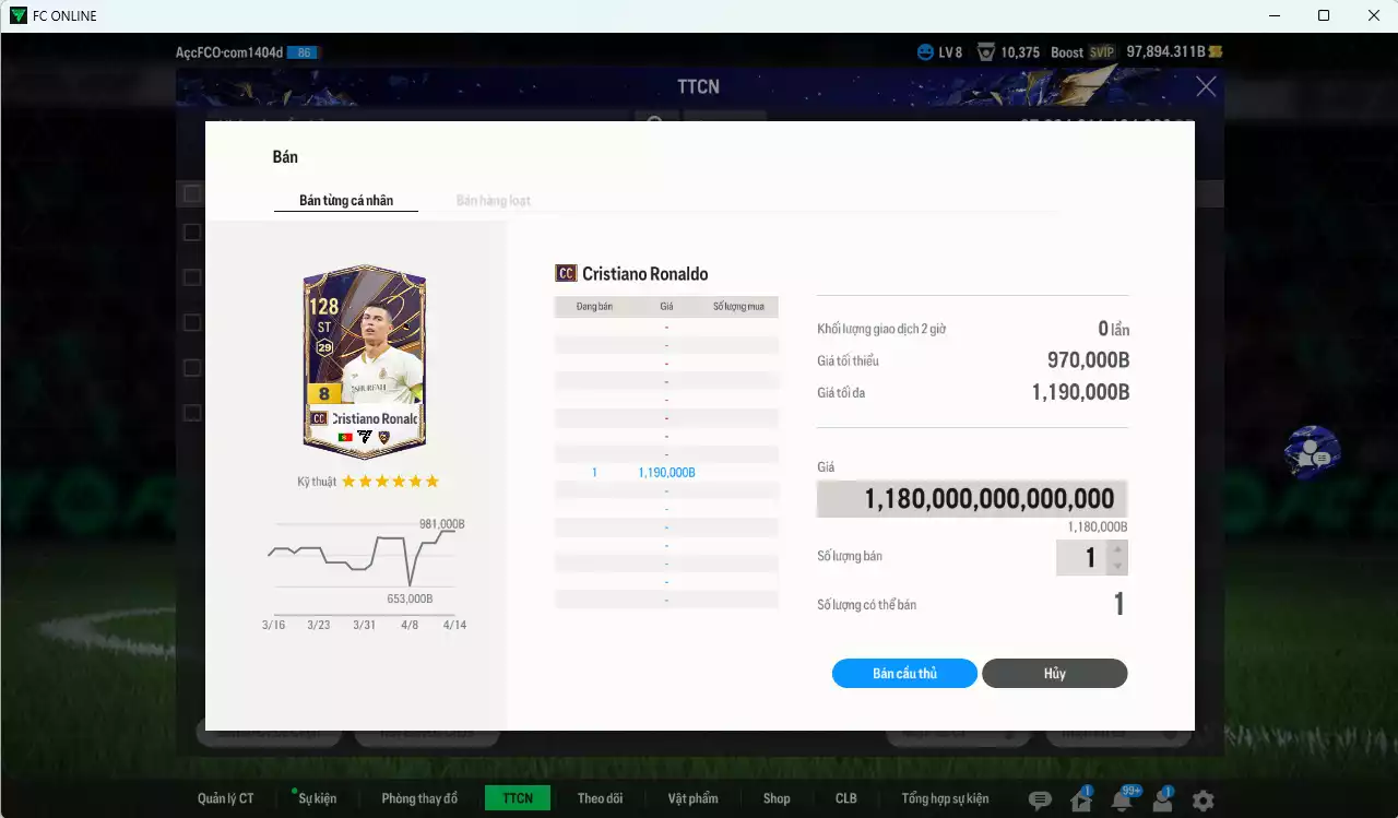 Ảnh [ACC Rẻ🔥] CR7 CC+8 vs 97.800b trắng vs 4000FC (Bao xả 1.100.000 tỷ BP)