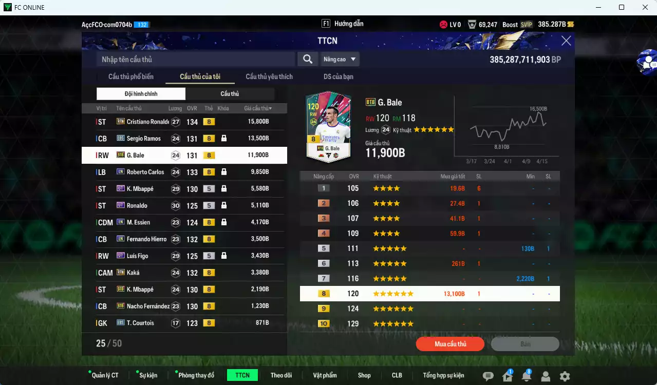 Ảnh [ACC Rẻ🔥] Real Madrid 83.640b có CR7 RTN, Ramos EBS, Bale BTB, Carlos LN, Ronaldo UT, Mbappé UT, Essien LN, Hierro LN, Figo UT, Kaká RTN, Mbappé BTB, Nacho BTB...