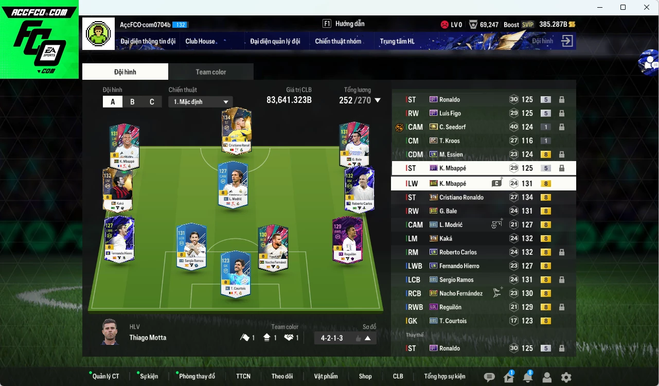 Acc #84240: [ACC Rẻ🔥] Real Madrid 83.640b có CR7 RTN, Ramos EBS, Bale ...