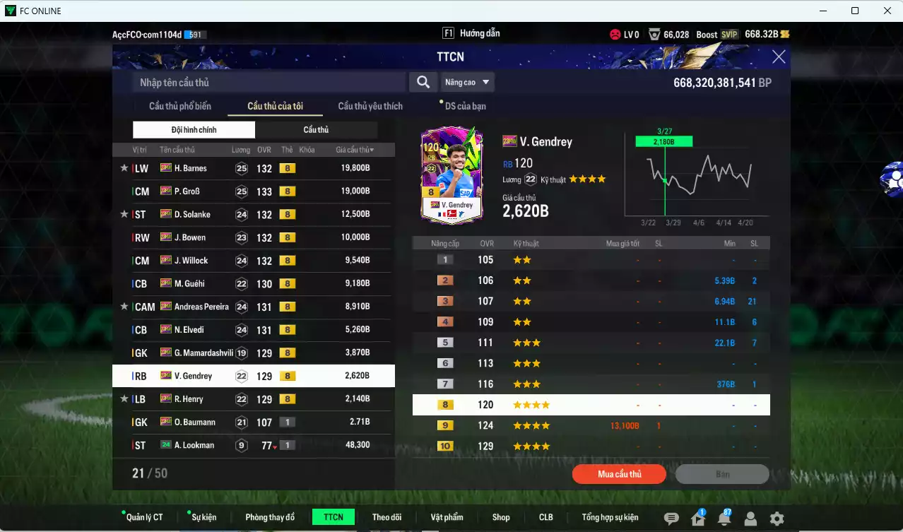 Ảnh [ACC Rẻ🔥] Full mùa 23HW+8 102.820b có Barnes, GroB, Solanke, Bowen, Willock, Guéhi, Pereira, Elvedi, Mamadashvillie, Gendrey, Henry
