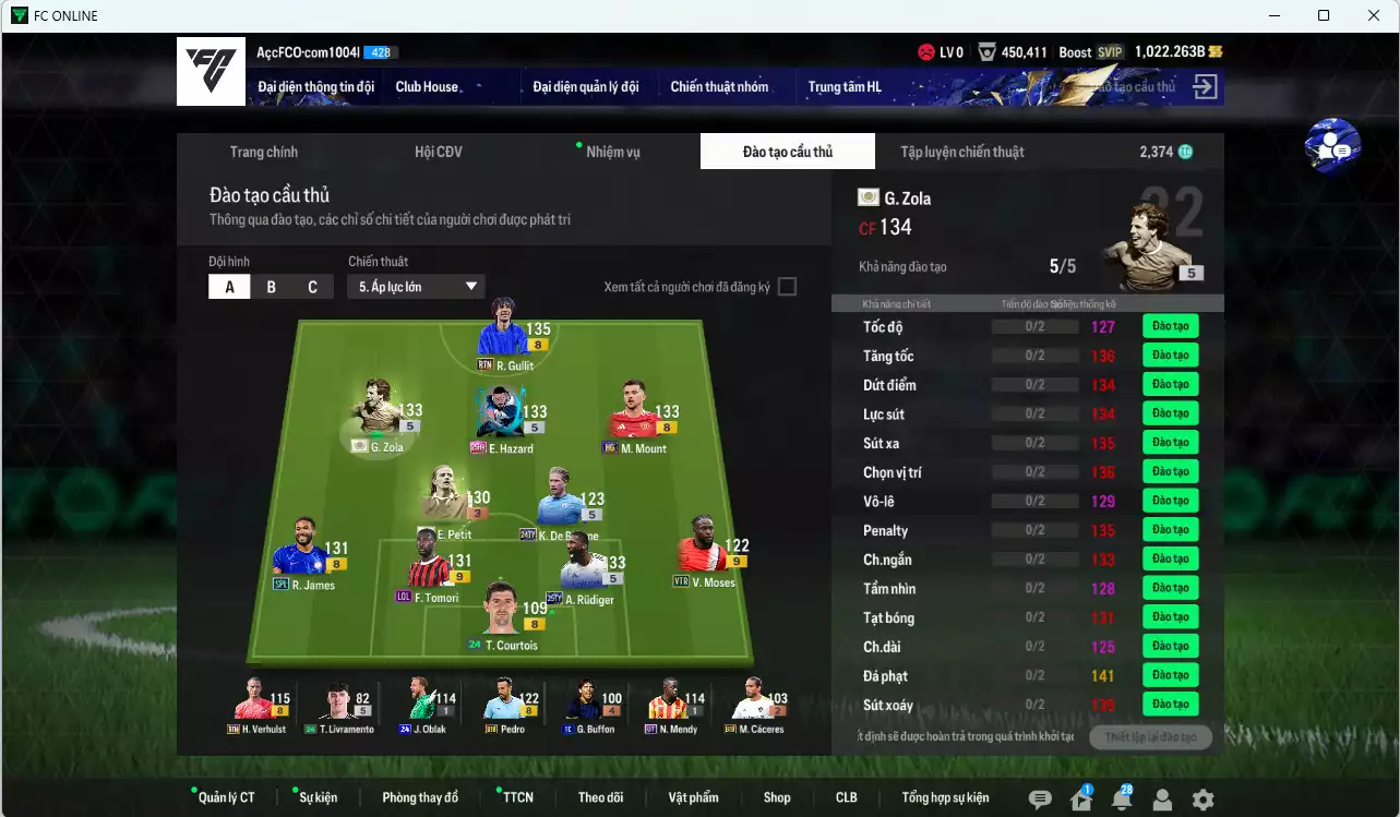 Ảnh Chelsea 246.220b có Zola ITM+5, Hazard 25HR, Gullit RTN, K. De Bruyne TY24, Rudiger TY25, Petit ITM+3, Mount HG, Moses VTR+9, Tomori LOL+9, James SPL, Pedro BTB dư 1000b. HLV Xịn