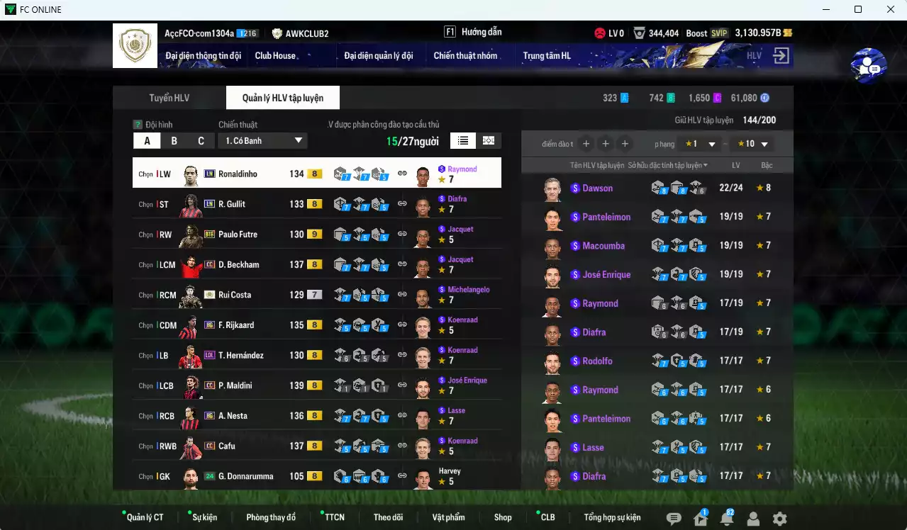 Ảnh [ACC Rẻ🔥] AC Milan 431.290b có Beckham CC, Maldini CC, Rijkaard HG, Gullit LN, Ronaldinho LN, Cafu CC, Van Basten LN, Ronaldo BDO, Nesta HG, Rui Costa ICON+7, Futre BTB+9... dư 1100b. HLV Xịn