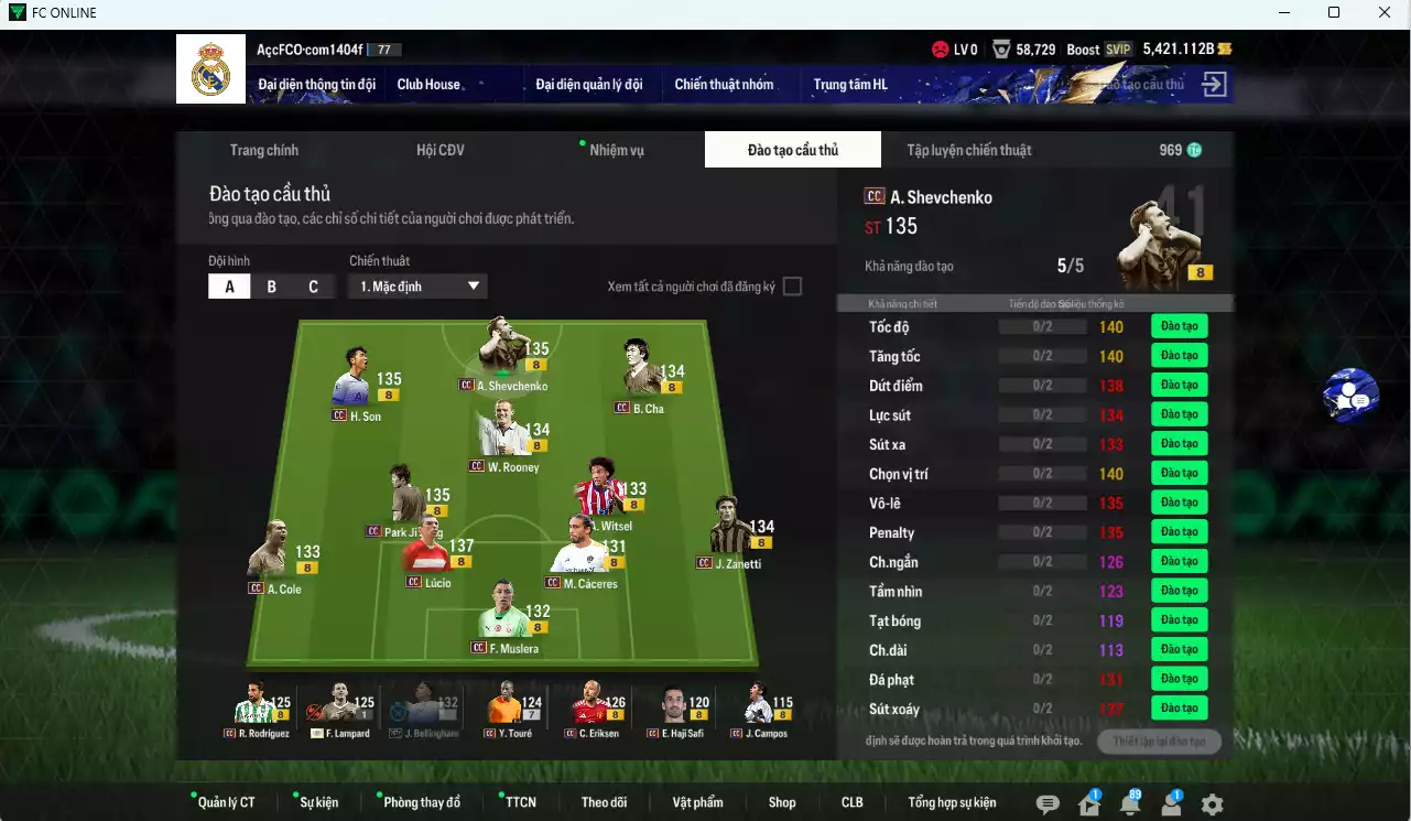 Ảnh Full mùa CC+8 246.960b có Lúcio, Sheva, Rooney, H. Son, Park, B. Cha, Zanetti, Eriksen, A. Cole, Witsel, Cáceres, Rodríguez, Yaya Touré dư 5400b