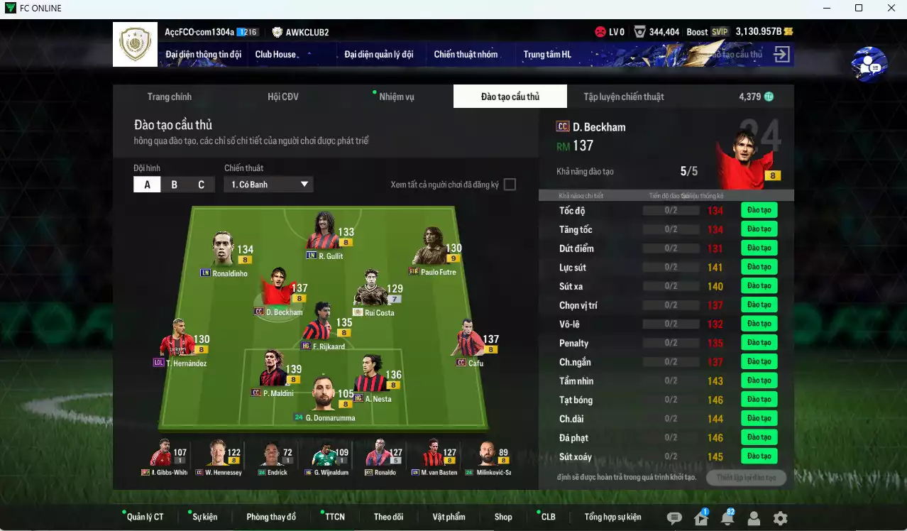 Ảnh [ACC Rẻ🔥] AC Milan 431.290b có Beckham CC, Maldini CC, Rijkaard HG, Gullit LN, Ronaldinho LN, Cafu CC, Van Basten LN, Ronaldo BDO, Nesta HG, Rui Costa ICON+7, Futre BTB+9... dư 1100b. HLV Xịn