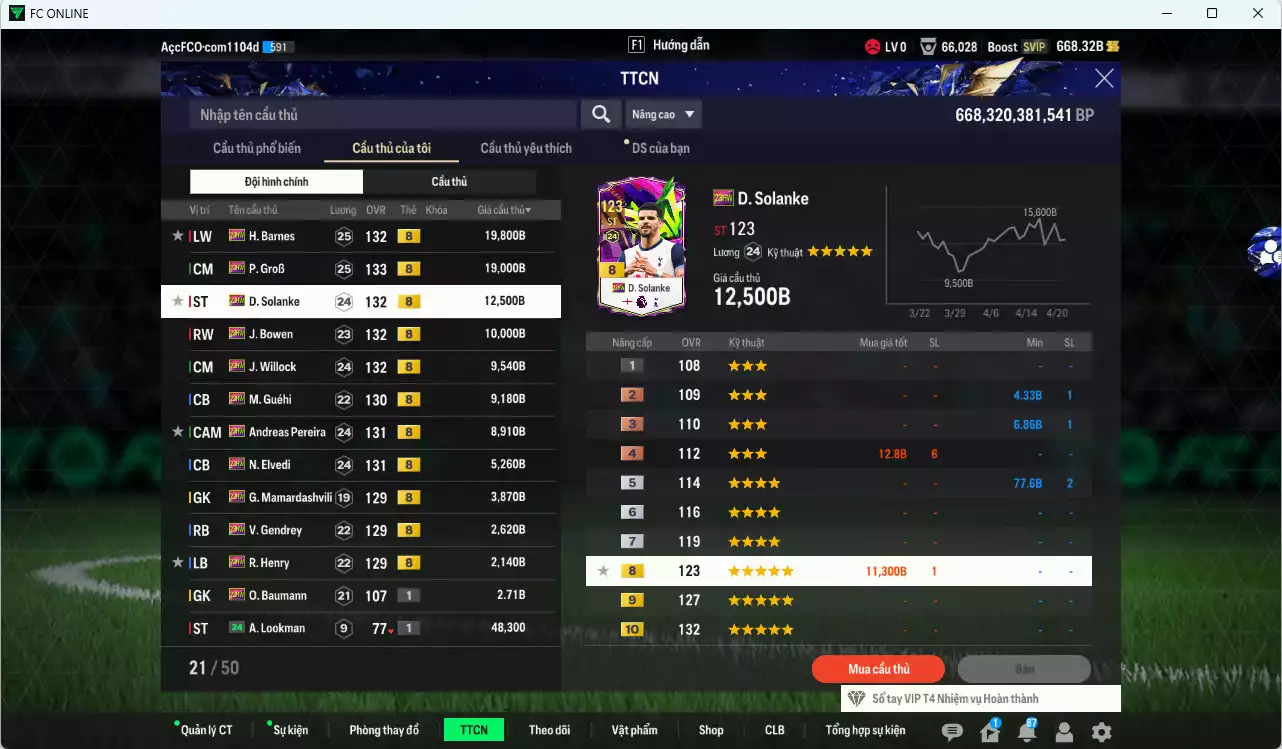 Ảnh [ACC Rẻ🔥] Full mùa 23HW+8 102.820b có Barnes, GroB, Solanke, Bowen, Willock, Guéhi, Pereira, Elvedi, Mamadashvillie, Gendrey, Henry