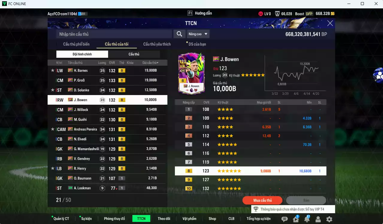 Ảnh [ACC Rẻ🔥] Full mùa 23HW+8 102.820b có Barnes, GroB, Solanke, Bowen, Willock, Guéhi, Pereira, Elvedi, Mamadashvillie, Gendrey, Henry