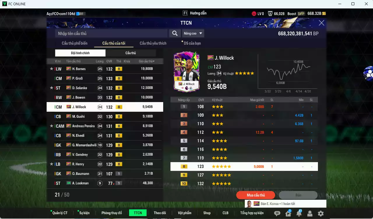 Ảnh [ACC Rẻ🔥] Full mùa 23HW+8 102.820b có Barnes, GroB, Solanke, Bowen, Willock, Guéhi, Pereira, Elvedi, Mamadashvillie, Gendrey, Henry