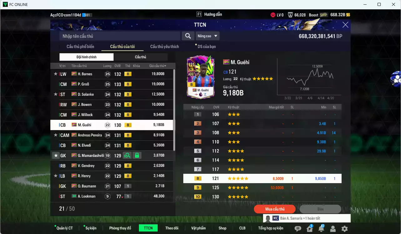 Ảnh [ACC Rẻ🔥] Full mùa 23HW+8 102.820b có Barnes, GroB, Solanke, Bowen, Willock, Guéhi, Pereira, Elvedi, Mamadashvillie, Gendrey, Henry