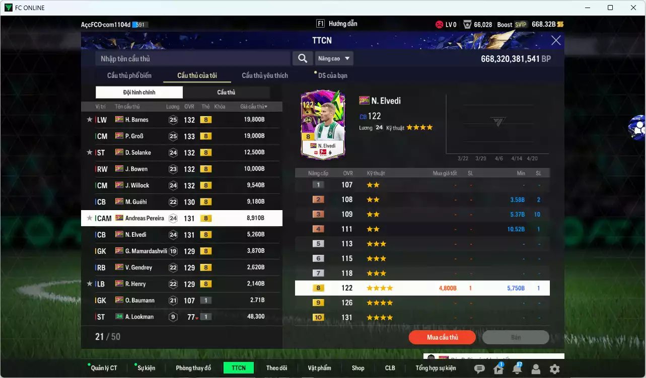 Ảnh [ACC Rẻ🔥] Full mùa 23HW+8 102.820b có Barnes, GroB, Solanke, Bowen, Willock, Guéhi, Pereira, Elvedi, Mamadashvillie, Gendrey, Henry