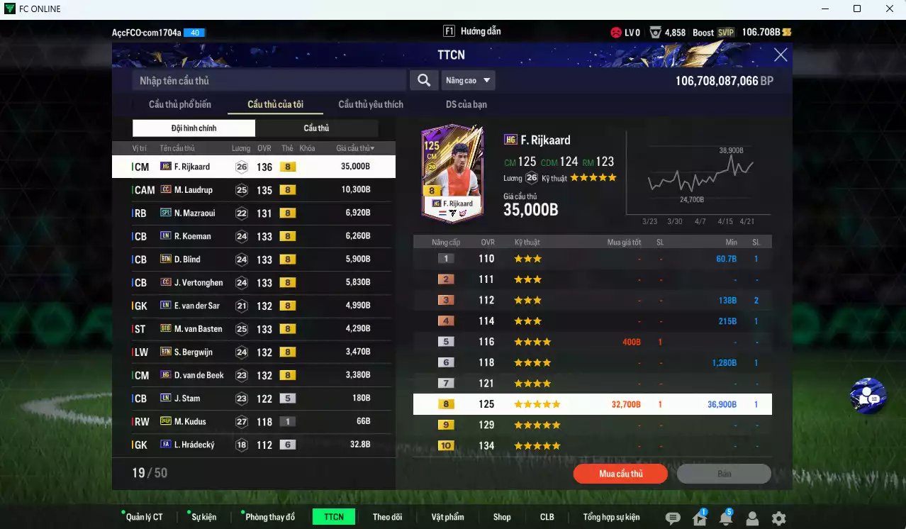 Ảnh [ACC Rẻ🔥] Team Hà Lan 86.670b có Rijkaard HG, M. Laudrup CC, Mazraoui SPL, Koeman LN, Blind RTN, Vertonghen CC, VDS LN, Van Basten BTB, Bergwijn RTN, Van de Beek HG