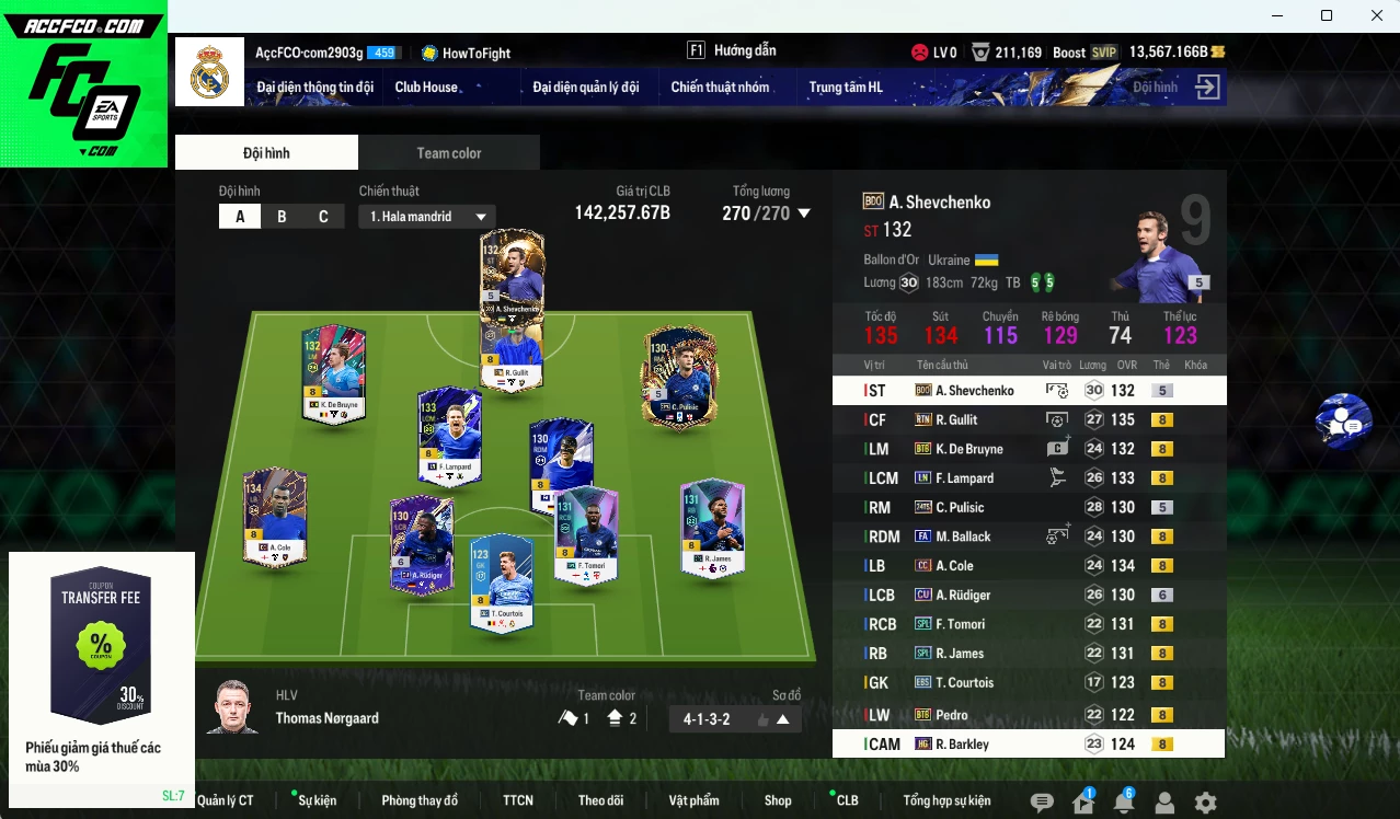 [Dư nhiều BP, ACC Rẻ🔥] Chelsea 142.250b dư 13.500b có Gullit RTN. Lampard LN, Sheva BDO, Rudiger CU+6, Pulisic TS24, K. De Bruyne BTB, Ballack FA, A. Cole CC, James SPL, Barkley HG, Tomori SPL, Pedro BTB. HLV Xịn